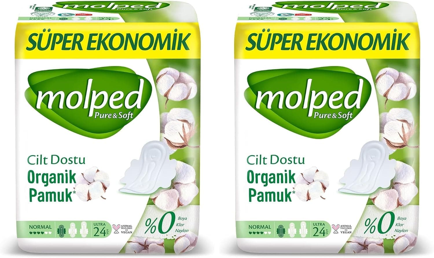 Molped Süper Ekonomik Pure & Soft Pamuklu Hijyenik Ped (1 x 24 Adet) 2li paket