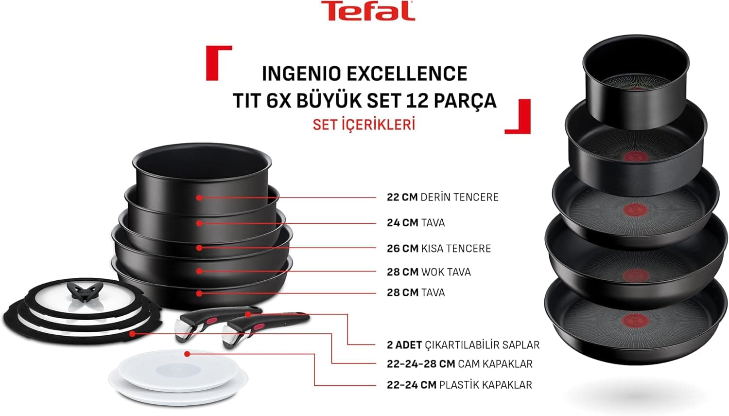 Tefal Ingenio Excellence 12 Parça Tencere Seti | 6X Kaplama | Çıkarılabilir Sap | Yapışmaz