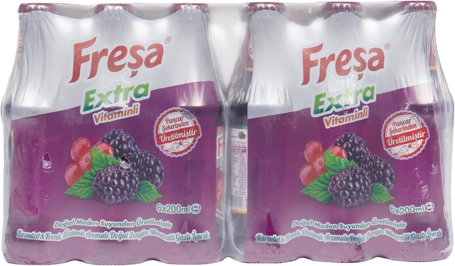 Freşa Karadut Frenk Üzümü Aromalı Doğal Zengin Mineralli Gazlı İçecek, Vitaminli, 24lü