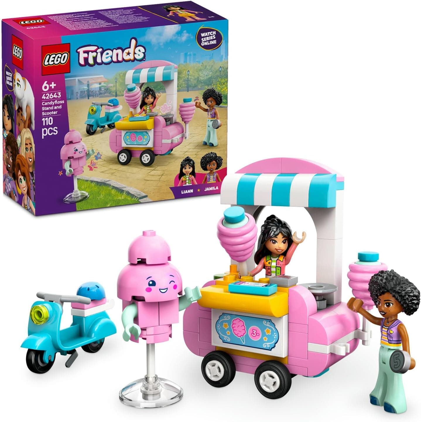 LEGO Friends Pamuk Şeker Standı ve Scooter 42643-6 Yaş ve Üzeri Kız ve Erkek Çocukları için Mini Bebek İçeren Yaratıcı Oyuncak Yapım Seti, Doğum Günü Hediyesi (110 Parça)