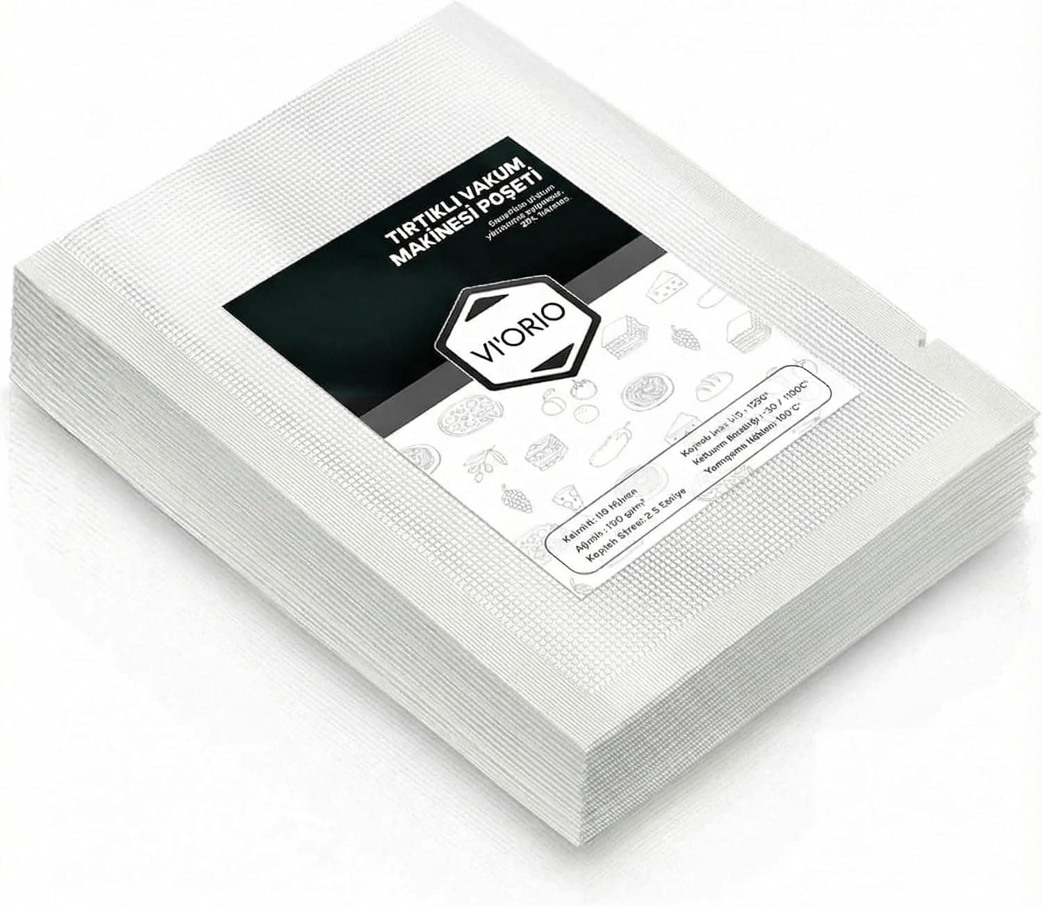 VIORIO 100 Adet Tırtıklı Vakum Makinesi Poşeti Torbası (SEÇENEKLİ) (20x30cm)