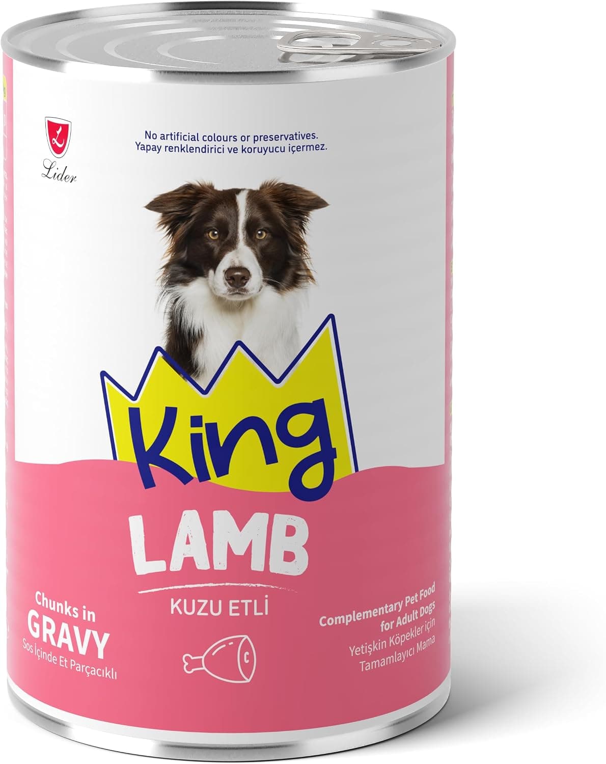 King Sos İçinde Et Parçacıklı Kuzu Etli Yetişkin Köpek Konserve Maması 400G