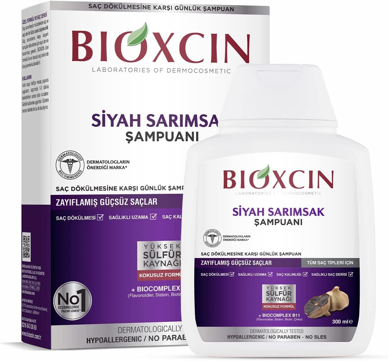 Bioxcin Siyah Sarımsak Saç Dökülmesine Karşı Bitkisel Şampuan (1 x 300 ml)