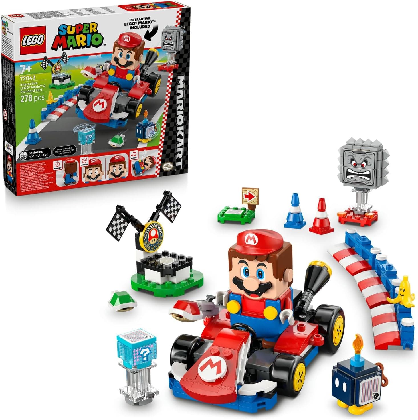 LEGO Super Mario: Mario Kart – İnteraktif LEGO Mario ve Standard Kart 72043 – 7+ için Figürlü Yaratıcı Oyuncak Yapım Seti (278P)