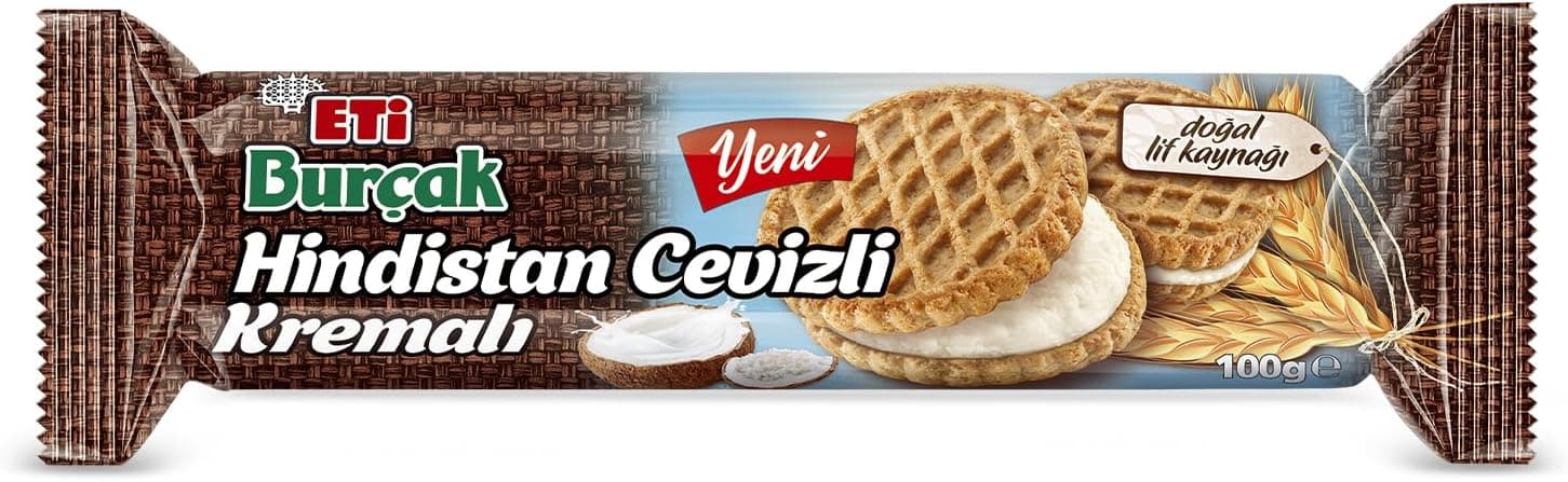 Eti Burçak Hindistan Cevizi Kremalı Bisküvi 100 g Tekli Paket