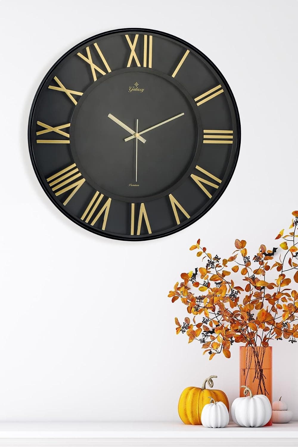 Galaxy Premium Serisi Modern Tasarımlı Roma Rakamlı 40 cm Duvar Saati Siyah-Gold