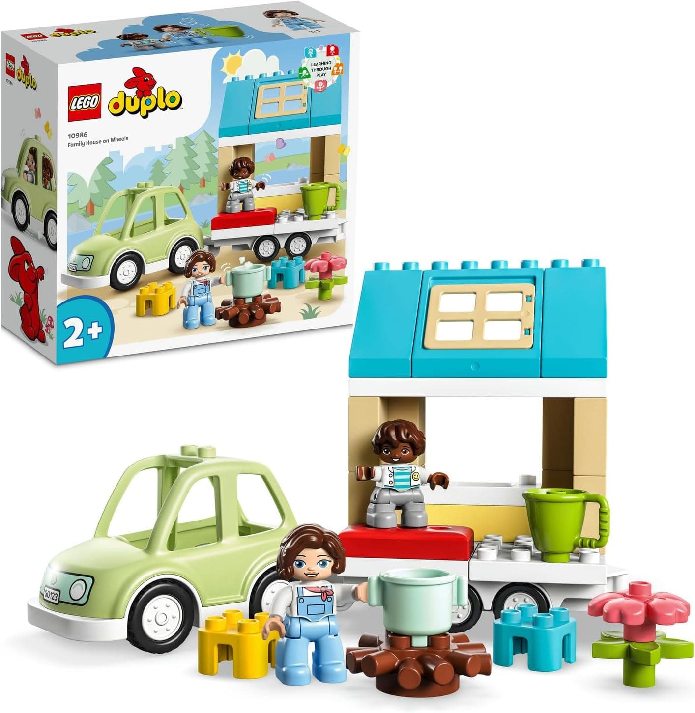 LEGO DUPLO Kasabası Tekerlekli Aile Evi 10986 – 2 Yaş ve Üzeri Çocuklar için Hediye Fikri, Tekerlekli Oyuncak Ev, Araba, Kamp Ateşi, Fincan ve 2 Figür İçeren Yaratıcı Oyuncak Yapım Seti (31 Parça)