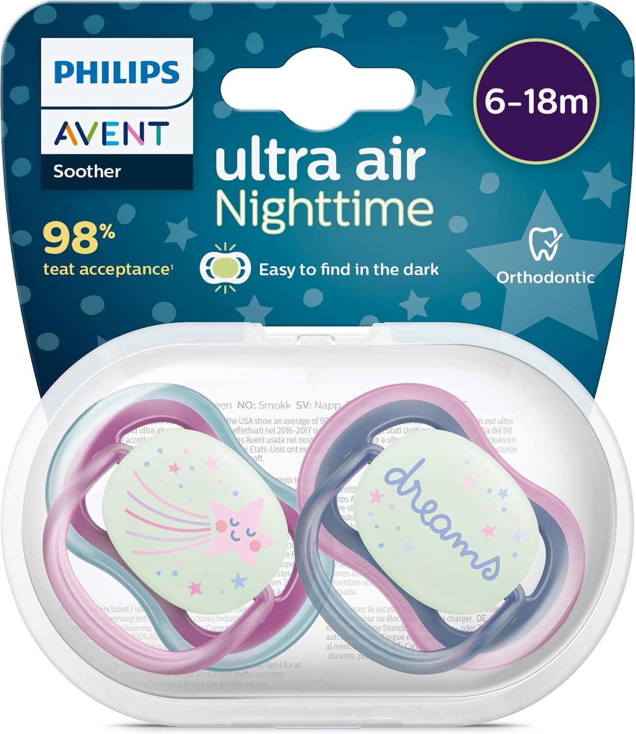 Philips Avent Ultra Air Gece Emziği 6-18 Ay, 2li Paket, Kız