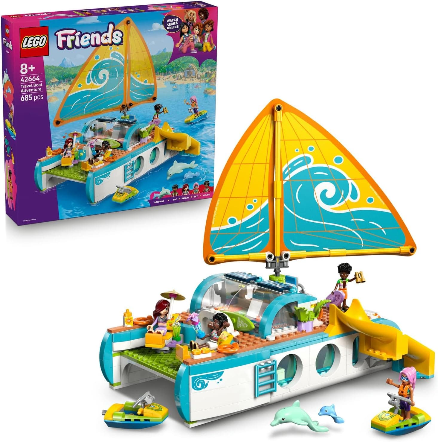 LEGO Friends Gezi Teknesi Macerası 42664-8 Yaş ve Üzeri Tekne Hayranı Çocuklar için Tekne ve 4 Minifigür İçeren Yaratıcı Oyuncak Yapım Seti, Doğum Günü Hediyesi (685 Parça)