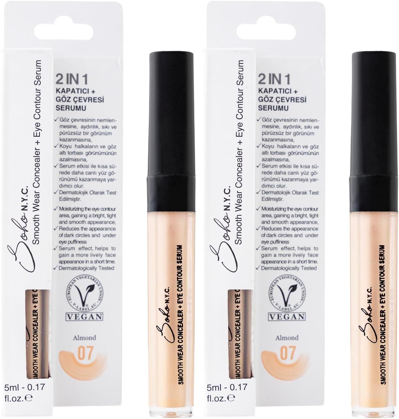 SOHO N.Y.C. Göz Altı Morluk Ve Torba İçin Serum ve Kapatıcı 5 ml- No:7 Almond 2li paket