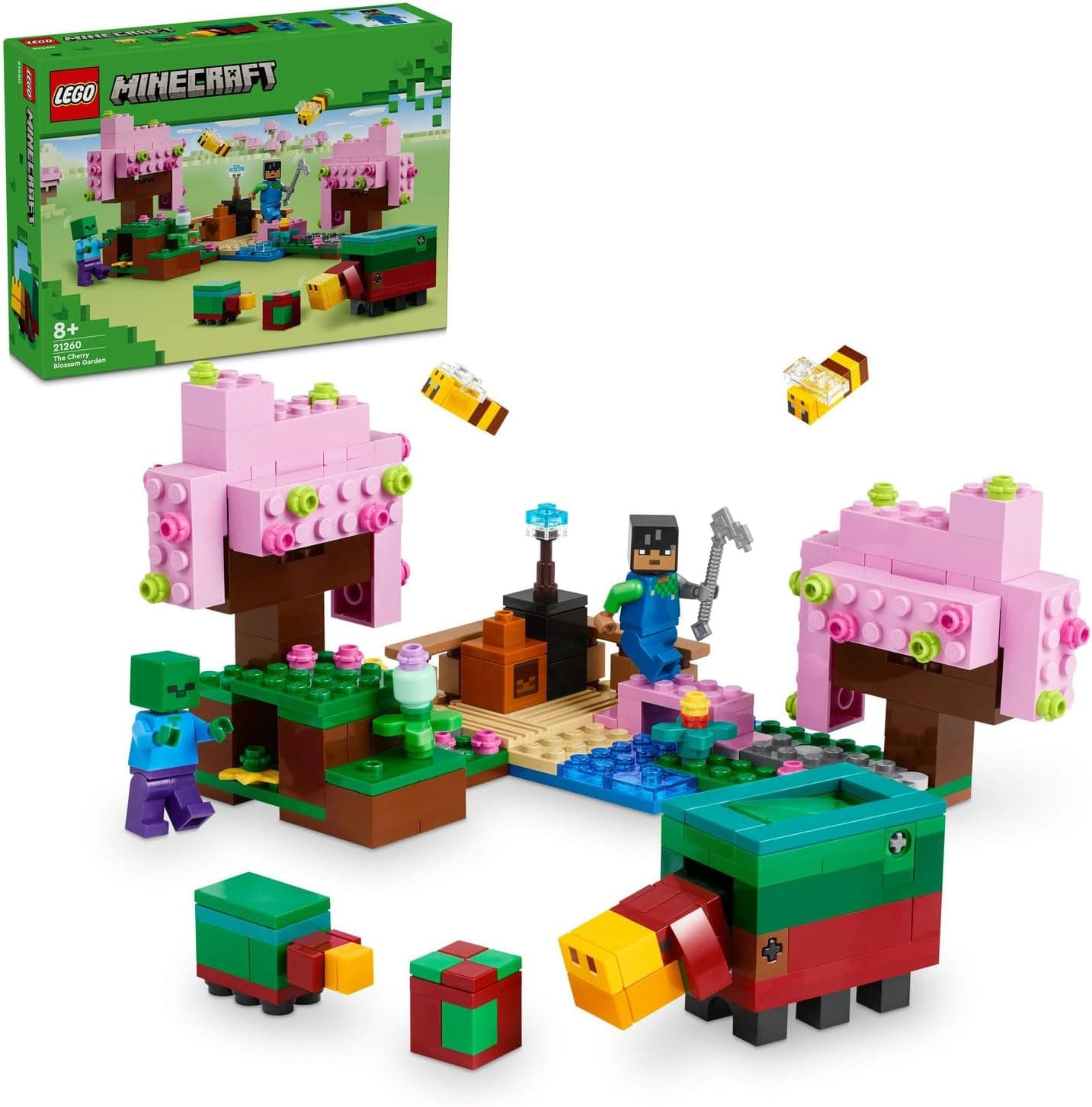 LEGO Minecraft Kiraz Çiçeği Bahçesi 21260-8 Yaş ve Üzeri Macera Oyunları Seven Çocuklar İçin Sniffer, Zombi ve Arı İçeren Yaratıcı Oyuncak Yapım Seti (304 Parça)