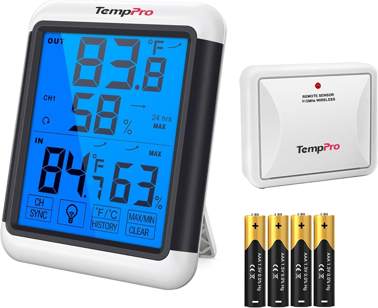 ThermoPro TP65 Dijital İç ve Dış Mekan Termometre, Dokunmatik Işıklı Dev Ekran, Kablosuz Sensörlü Nem ve Sıcaklık Ölçer
