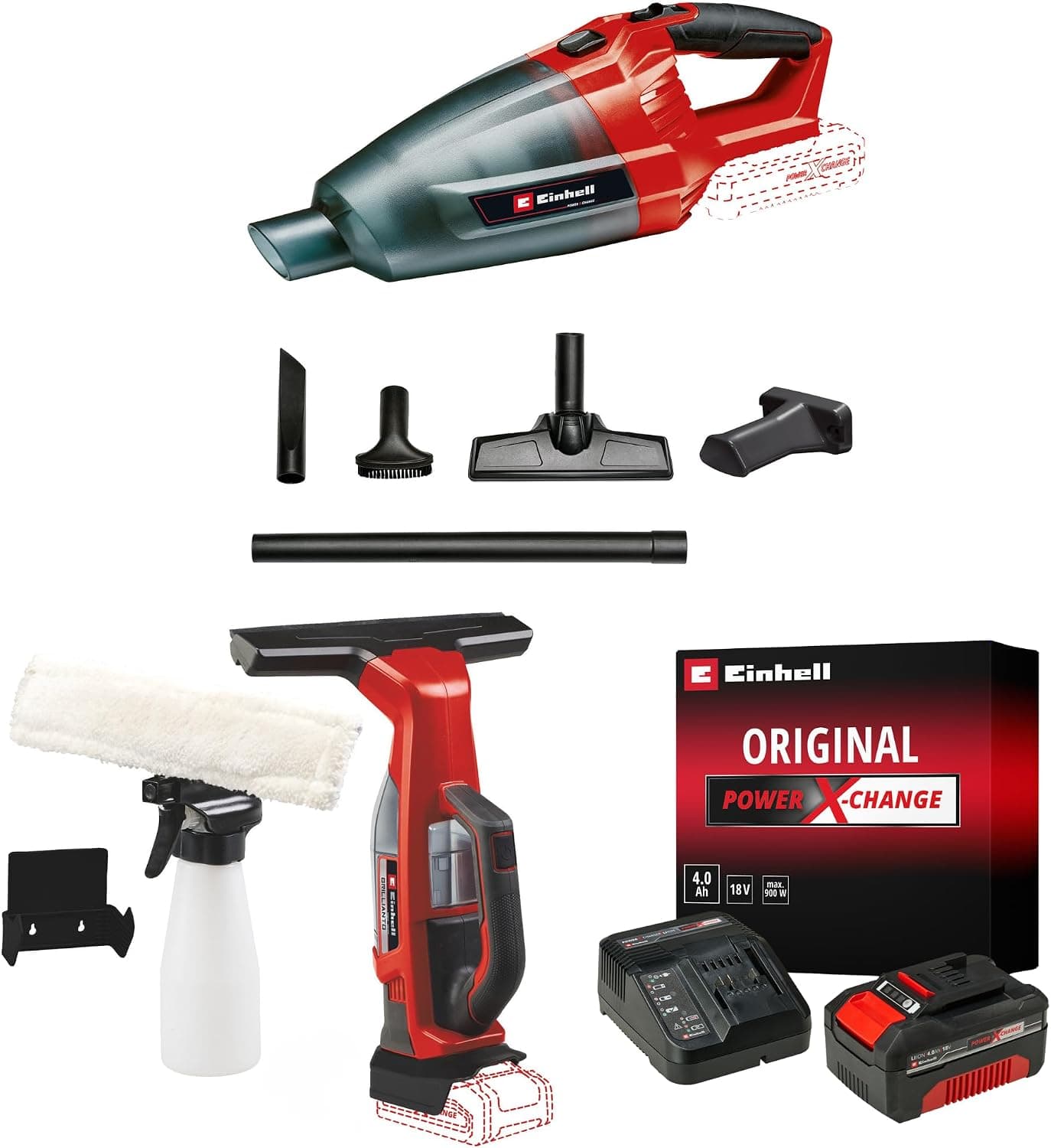 Einhell TE-VC 18 Li + BRILLIANTO Akülü El Süpürgesi ve Cam temizleme Seti (4,0 Ah Akü ve Şarj Cihazı Dahildir)