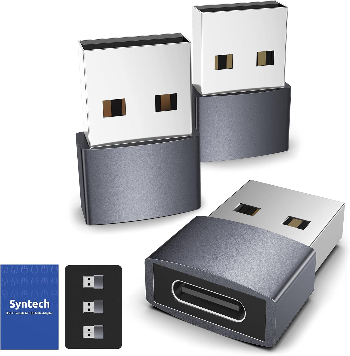 Syntech USB C Kadın - USB Erkek Adaptör 3lü Paket [Seyahat Olması Gerekenler, Alüminyum] USB C - USB Adaptörü, Tip C Şarj Kablosu Güç Dönüştürücü iPhone 15 Apple Watch AirPods CarPlay vb. ile