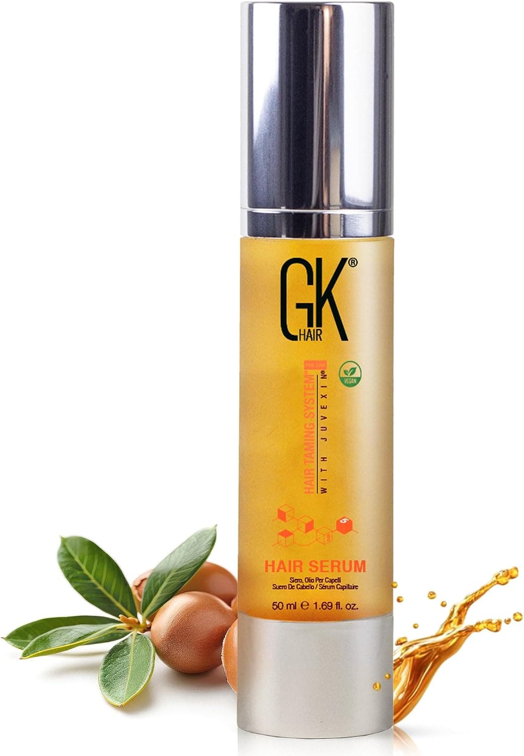 GK Hair Global Keratin Organik Argan Yağlı Saç Serumu Kabarma Kontrolü İçin Kuru Hasar Saç Onarıcı Isı Koruma Saç Parlatıcı Pürüzsüzleştirici Güçlendirici ve Besleyici Serum Unisex Tüm Saç Tipleri 1.6