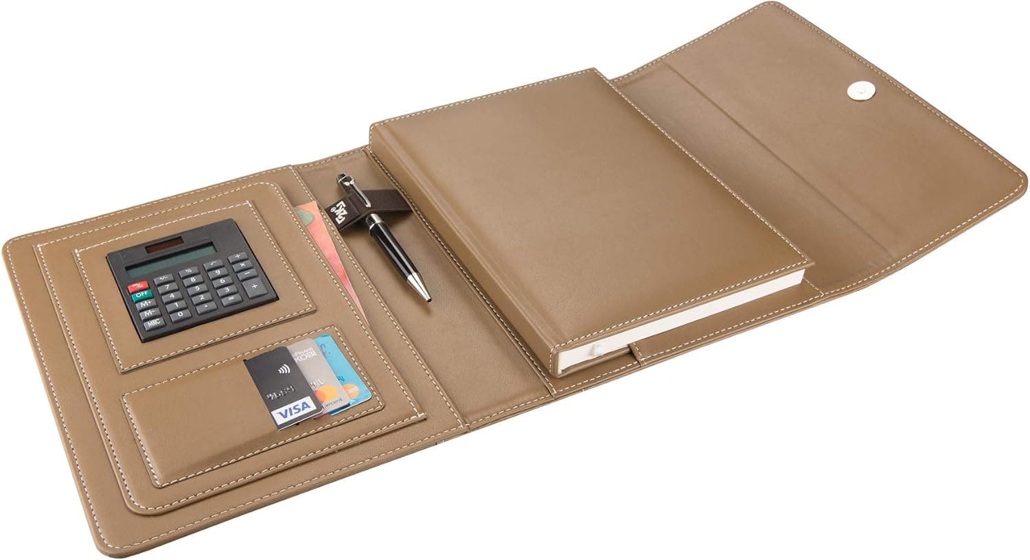 2K 5216 Ajanda TARİHSİZ Çizgili 17x24 cm. Ajanda/Defter Hesap Makineli Suni Deri Organizer, Vizon
