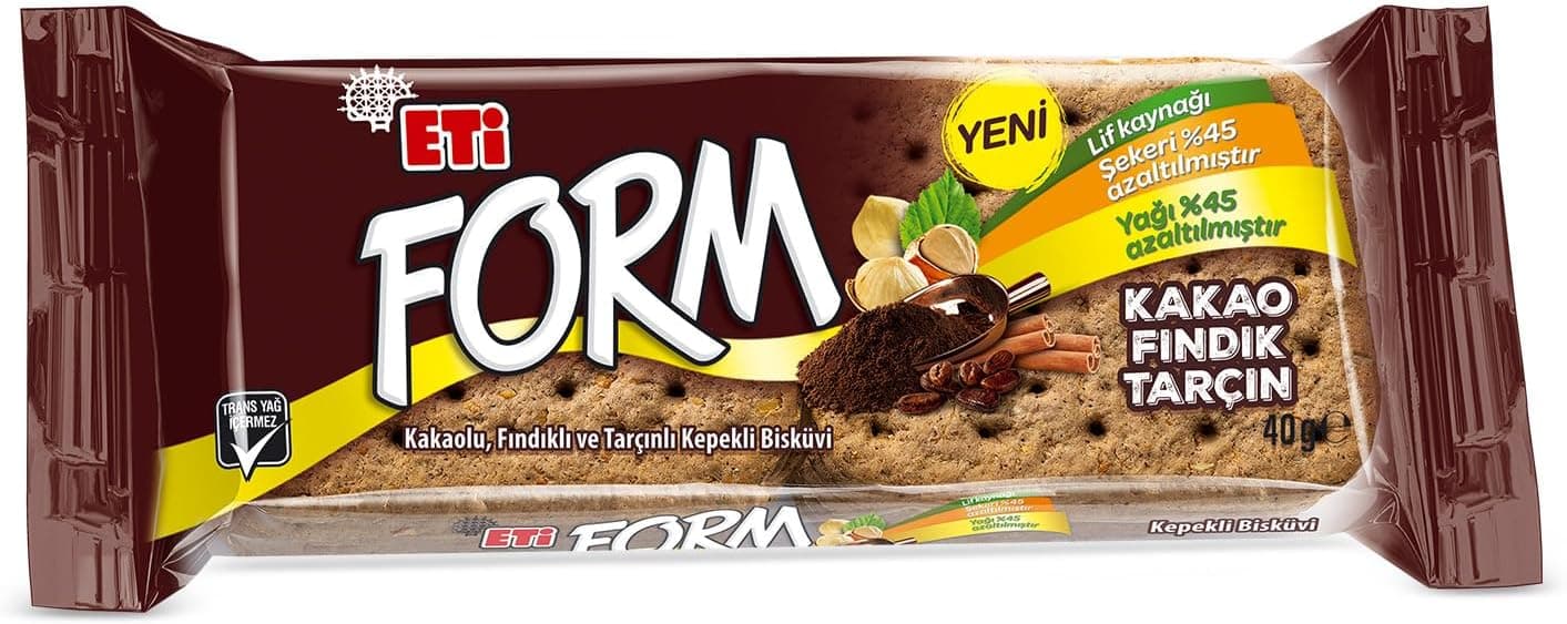 Eti Form Kakaolu, Fındıklı Tarçınlı Kepekli Bisküvi 40 g x 24 Adet