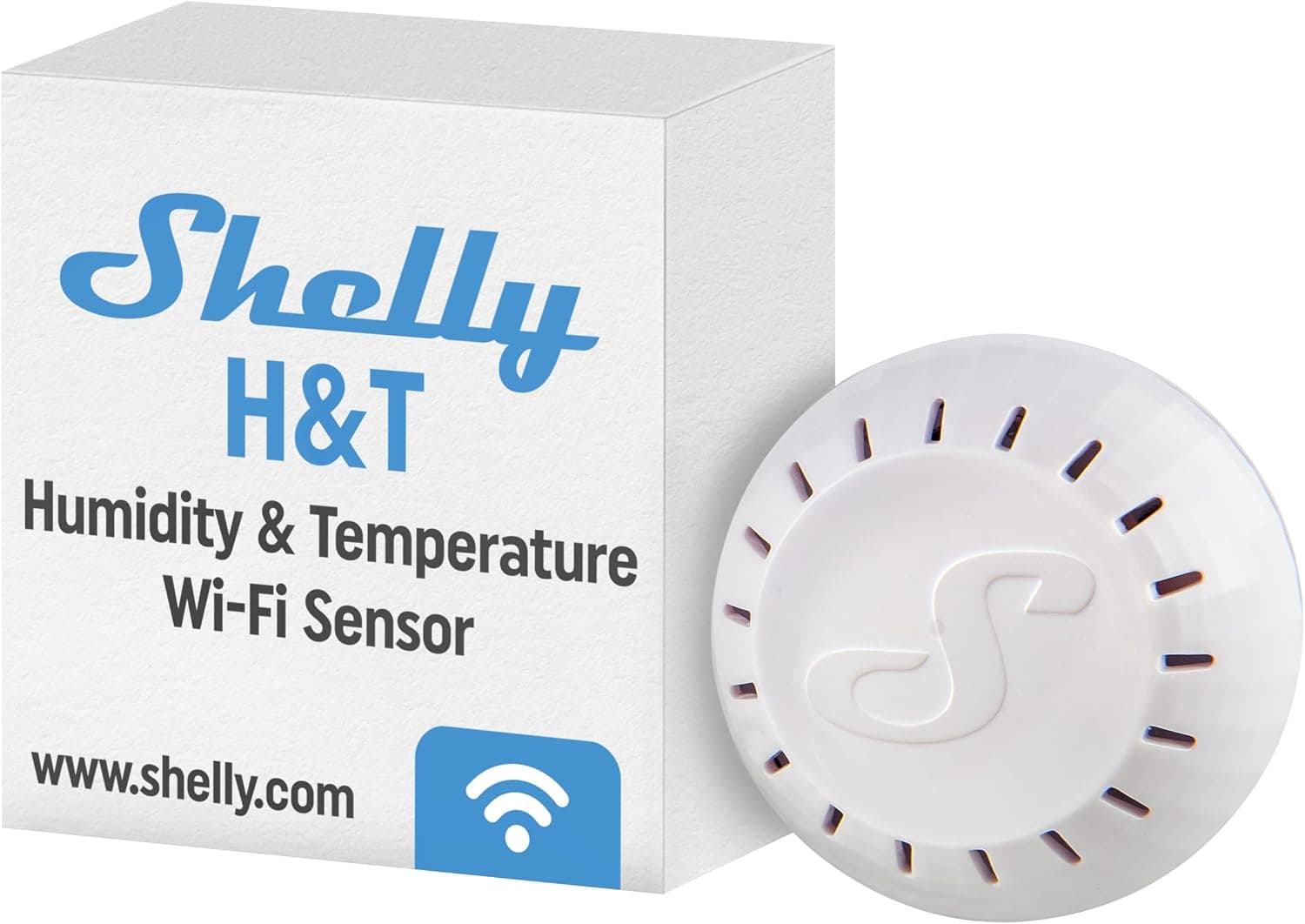 Shelly H&T beyaz | Wi-Fi akıllı termometre higrometre | nem ve sıcaklık sensörü, iOS Android uygulaması ve veri depolama | ev otomasyonu