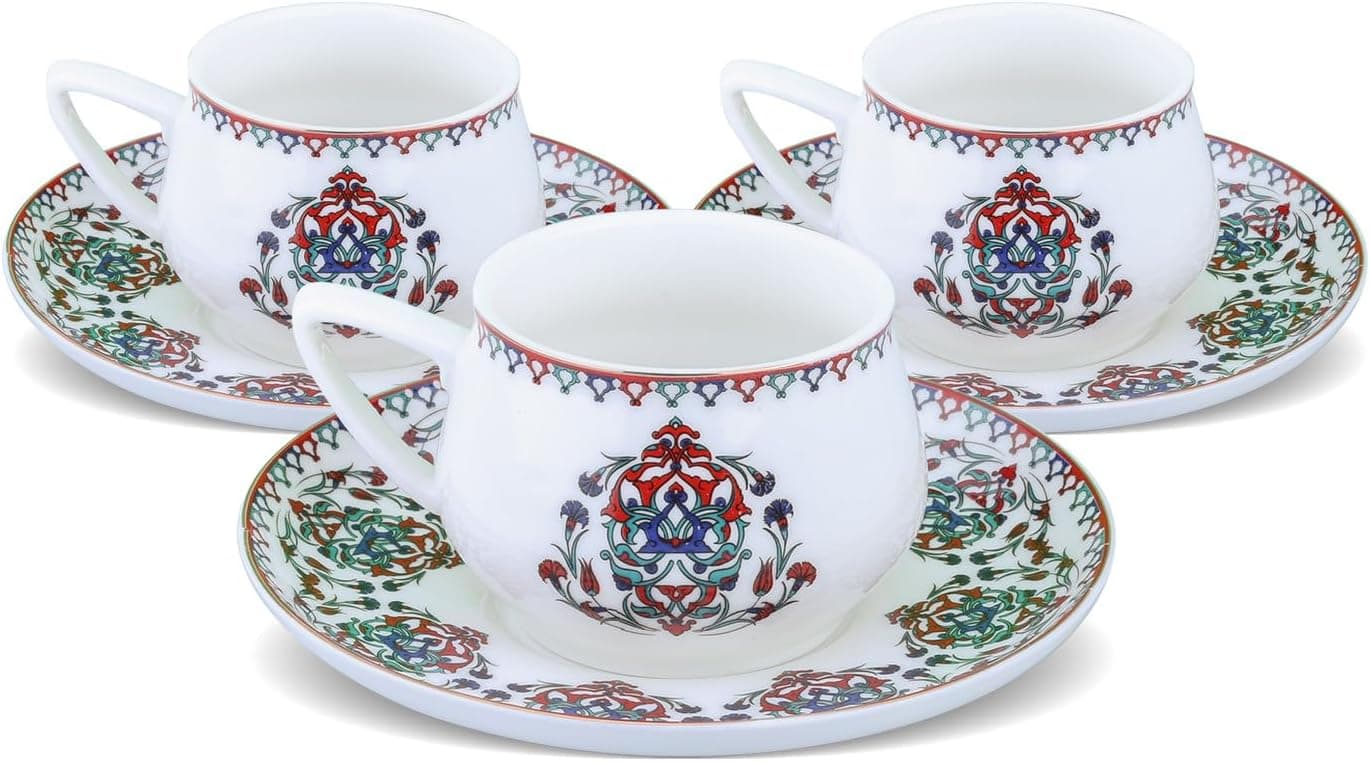 Karaca Nakkaş 6lı Kahve Fincanı Seti, Lacivert-Kırmızı 8li paket