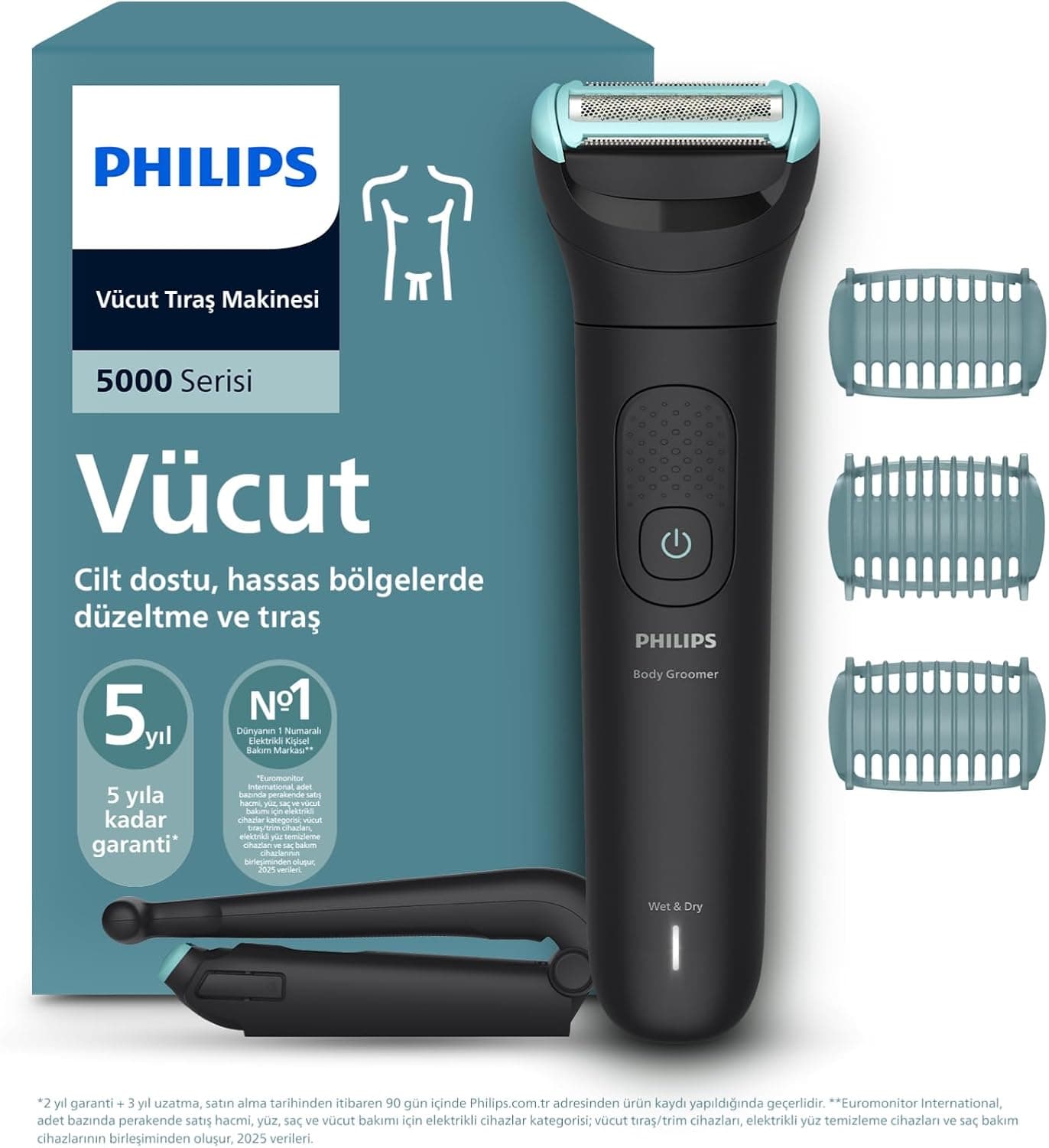 Philips 5000 Vücut Tıraş Makinesi, 3lü Cilt Koruma Sistemi, Islak&Kuru, Sırt Başlığı, BG5475/15