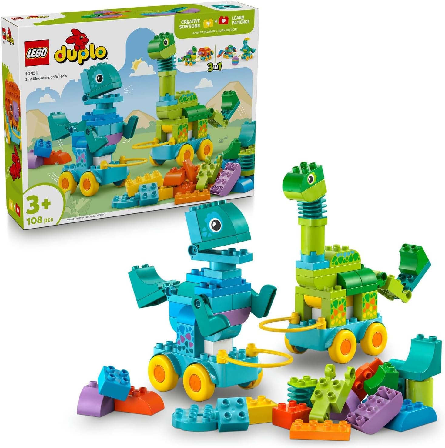 LEGO DUPLO Kasabası 3’ü 1 Arada Tekerlekli Dinozorlar 10451