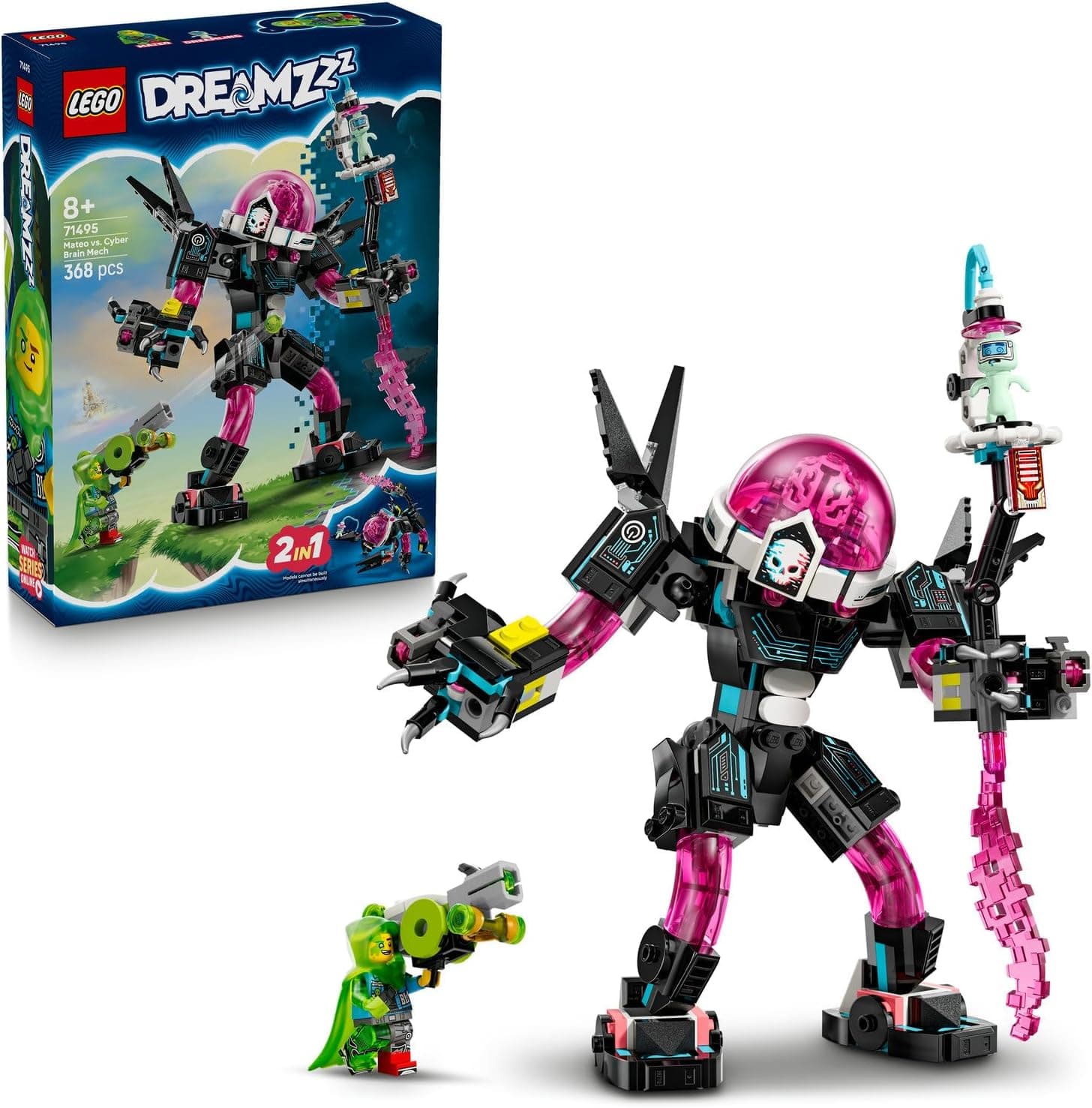 LEGO DREAMZzz Mateo, Siber Beyin Robotuna Karşı 71495-8 Yaş ve Üzeri Çocuklar için Mermi Atıcılar, Açılan Kokpit ve Mateo Minifigürü ile Düşçü Figürü İçeren Yaratıcı Oyuncak Yapım Seti (368 Parça)