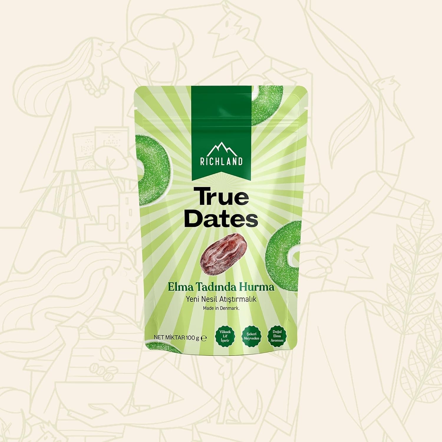 Richland True Dates Yeşil Elma Tadında Hurma 100 G