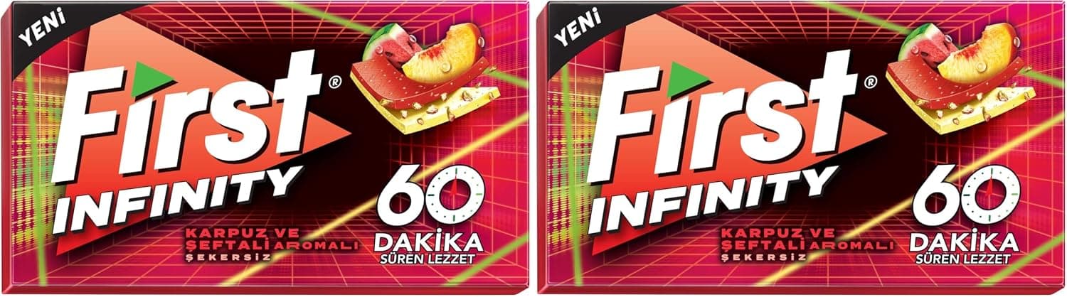 First Infinity 60 DK Şeftali & Karpuz Aromalı Şekersiz Sakız 27 gr 2li paket