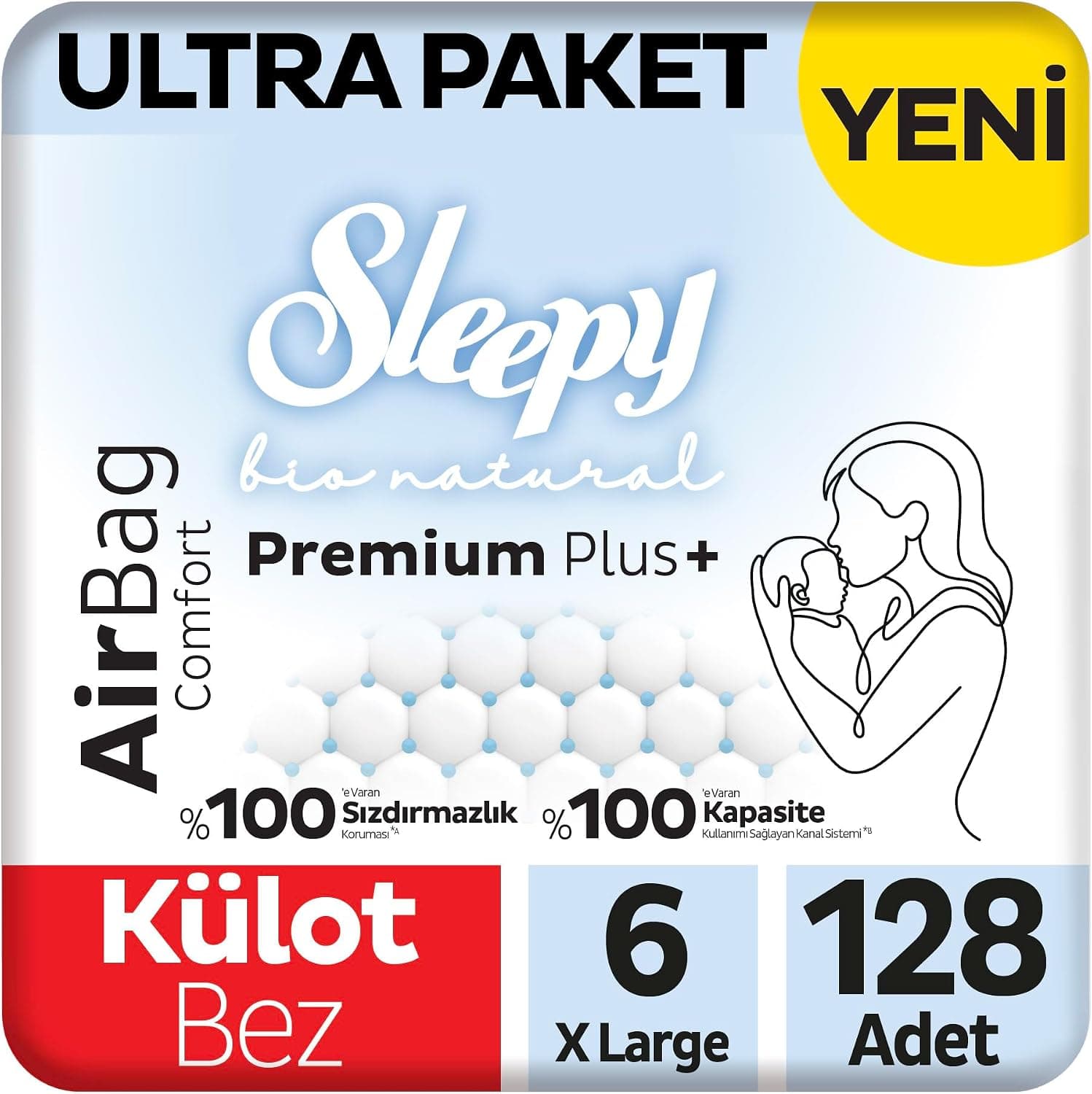 Sleepy Bio Natural Premium Plus Airbag Comfort Ultra Paket Külot Bez 6 Numara Xlarge 128 Adet