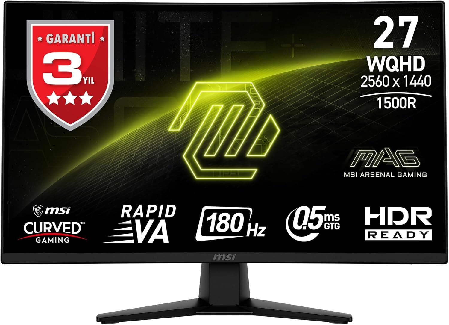 MSI 27" MAG 274CQF, Gaming Monitör, WQHD, Curve 1500R RAPID VA, 180HZ, 0.5ms (GTG), Adaptive-Sync, Siyah