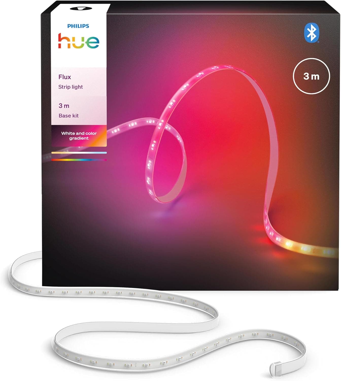 Philips Hue Flux 3 m LED ışık şeridi, 1200 lm, canlı renkler, esnek iç aydınlatma, Chromasync renk karışımı, RGBWWIC, kesilebilir, genişletilebilir, tekrar kullanılabilir, uygulama ve sesli kontrol