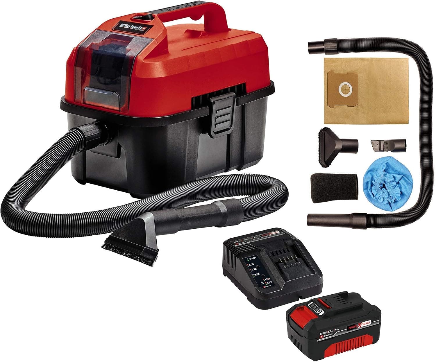 Einhell TE-VC 18/10 Li - Solo, Akülü Islak/Kuru Süpürge + Einhell 18V 4,0 Ah PXC Starter Kit, Akü & Şarj Cihazı