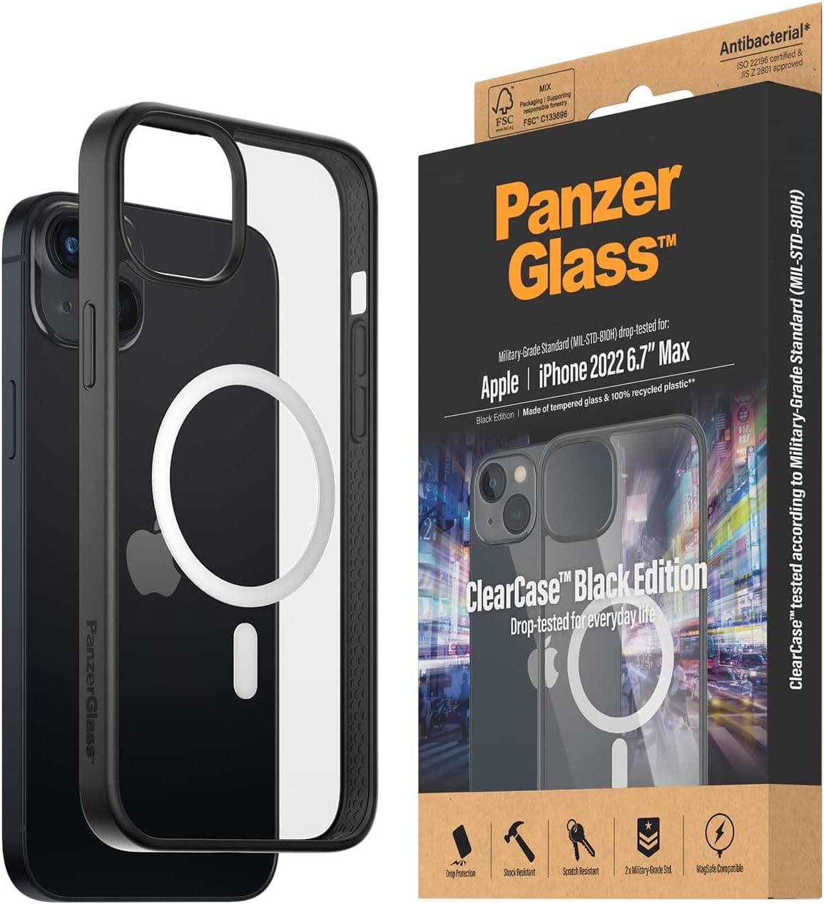 Panzer Glass ClearCase™ iPhone 14 Plus için koruyucu kılıf - MagSafe uyumlu iPhone koruyucu kılıf - Arka tarafı sertleştirilmiş camdan darbe emici TPU çerçeveli - askeri sınıf standart