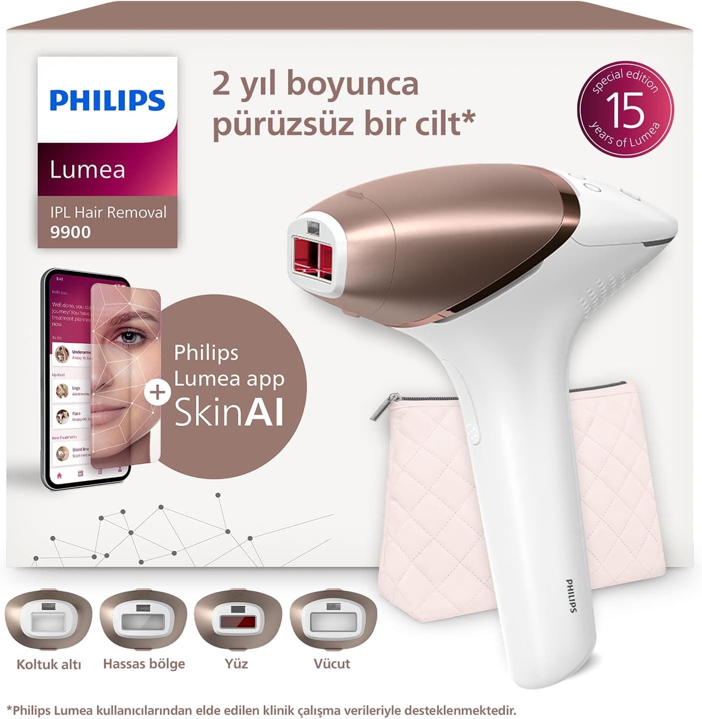 Philips Lumea 9900 Serisi BRI951/03 IPL Tüy Alma, SkinAI,Vücut,Yüz,Koltuk altı,Bikini,4 Başlık,Çanta