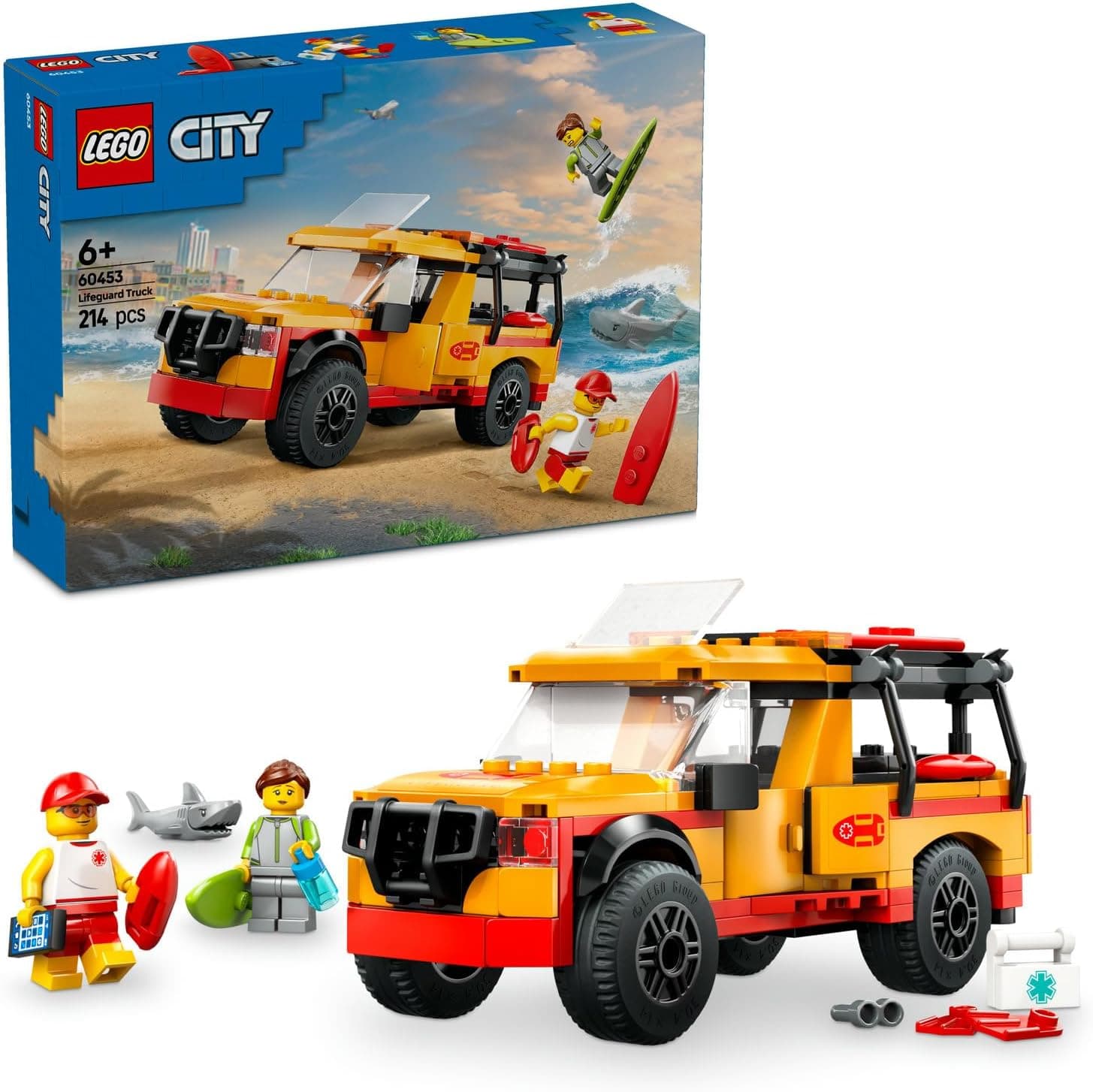 LEGO City Cankurtaran Kamyoneti 60453-6 Yaş ve Üzeri Çocuklar için 2 Minifigür ve Köpek Balığı Figürü İçeren Yaratıcı Oyuncak Yapım Seti, Doğum Günü Hediyesi (214 Parça)