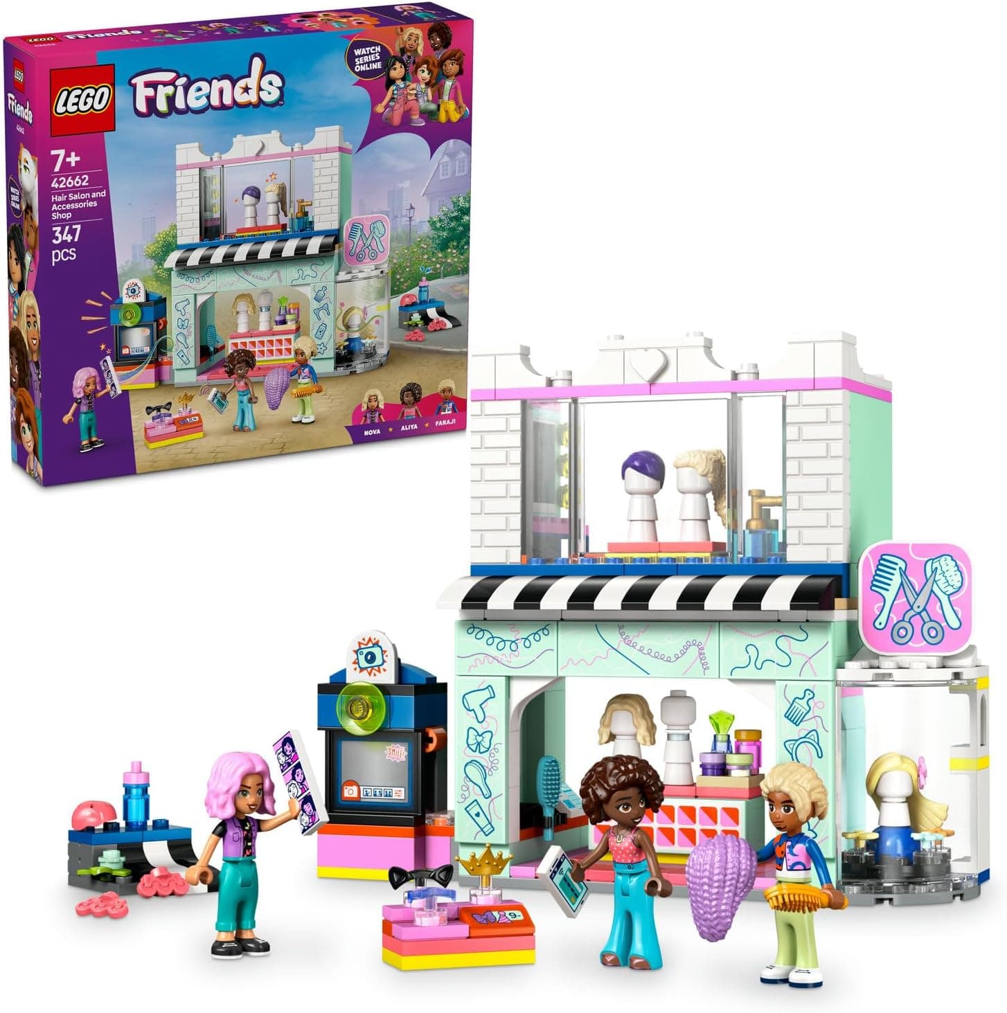 LEGO Friends Kuaför ve Aksesuar Mağazası 42662-7 Yaş ve Üzeri Erkek ve Kız Çocukları için Mini Bebek İçeren Yaratıcı Oyuncak Yapım Seti, Doğum Günü Hediyesi (347 Parça)