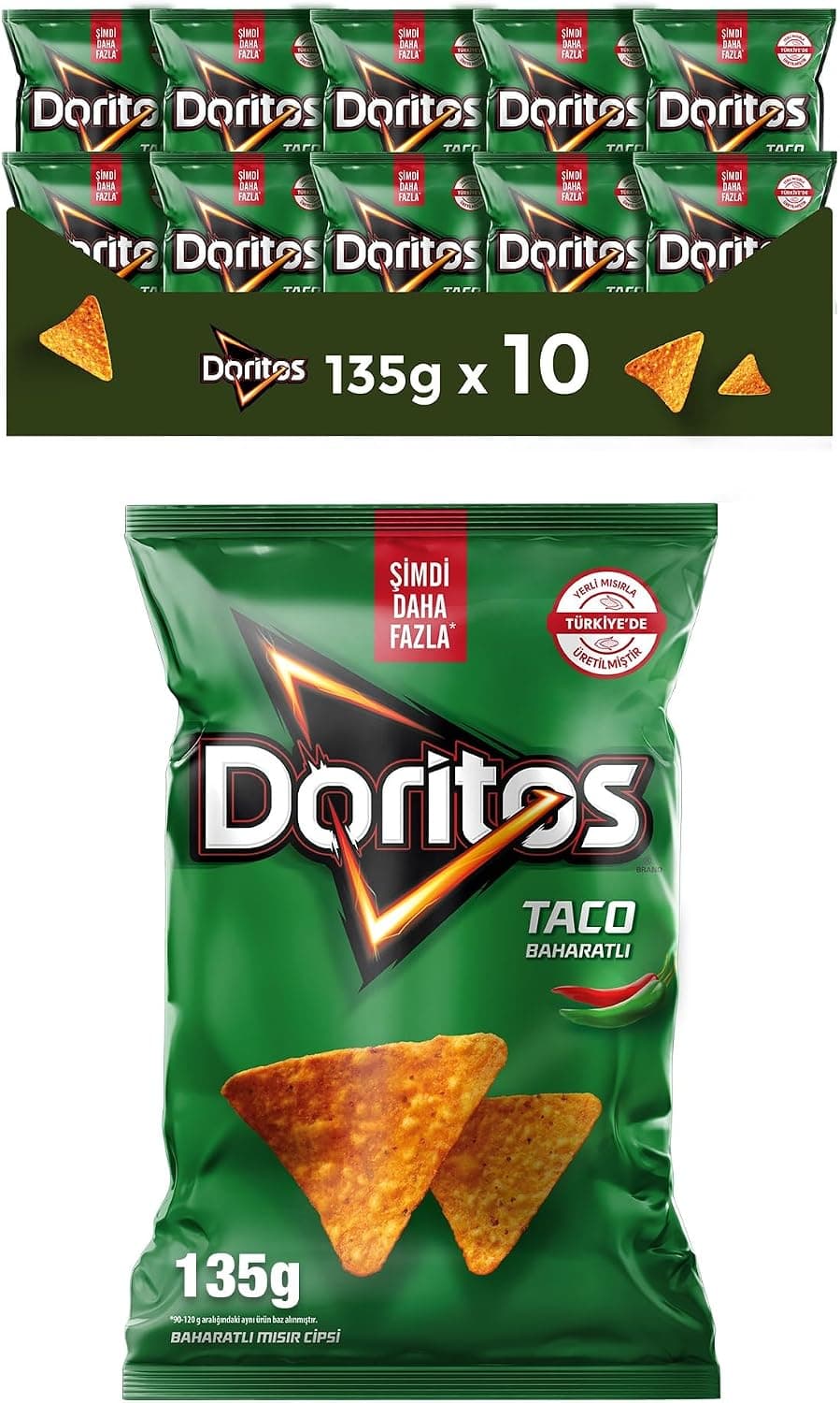 Doritos Taco Baharatlı Mısır Cipsi Süper Boy 135 g x 10 Adet