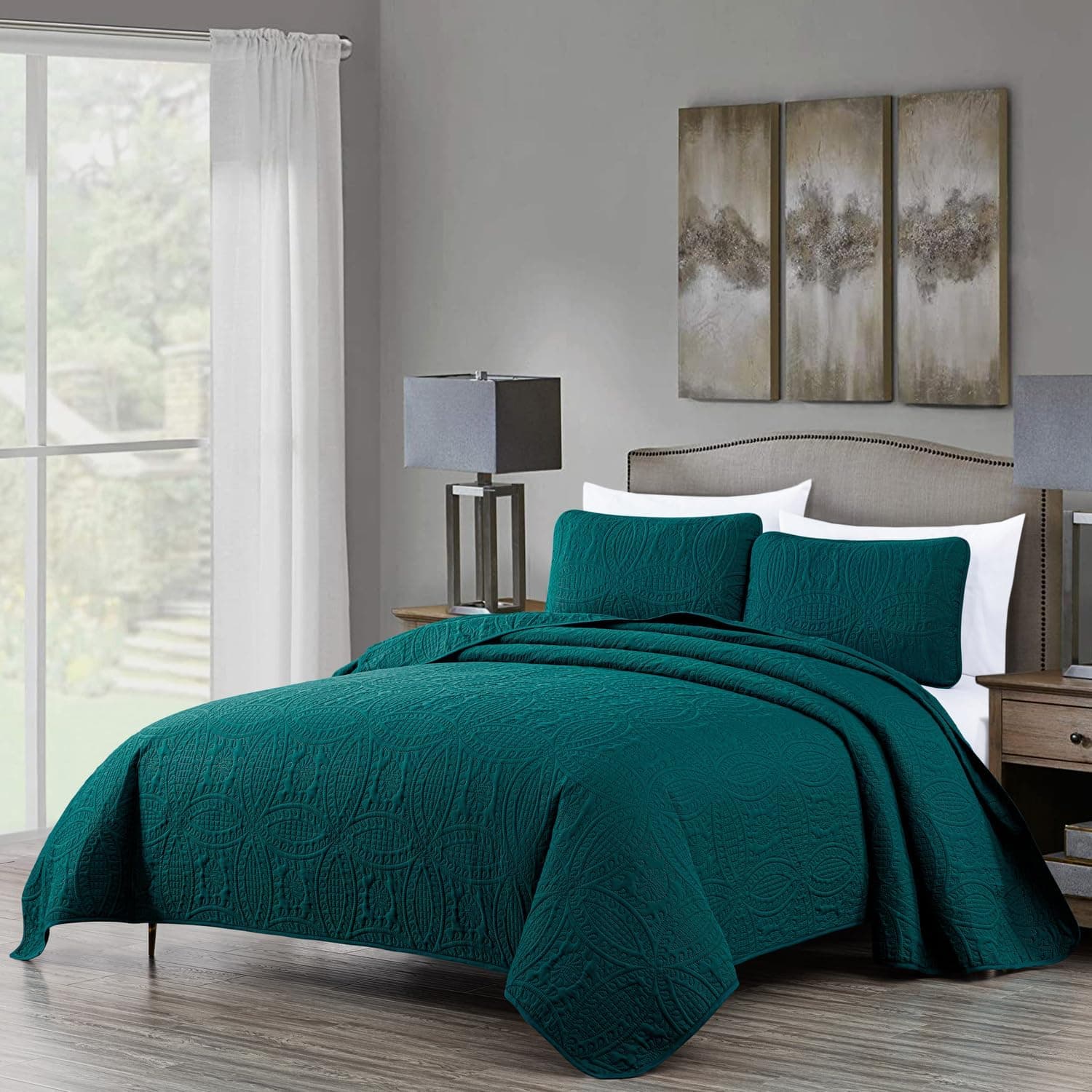 Chezmoi Collection Austin 3 Parça Büyük Boy Yatak Örtüsü Örtüsü Örtüsü Seti (King, Cam Göbeği), Mikrofiber