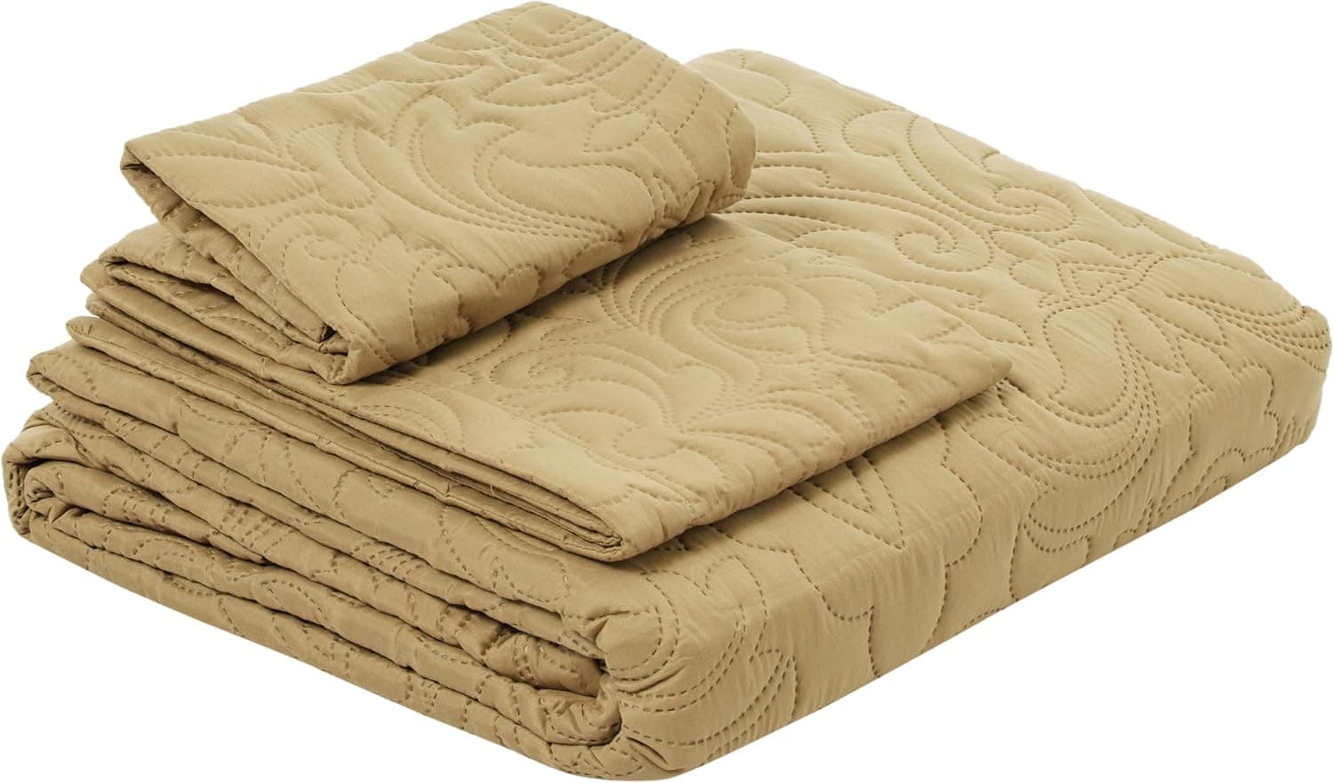 Taç Gala Kendinden Desenli%100 Polyester Yatak Örtüsü Seti, Gold, Çift Kişilik