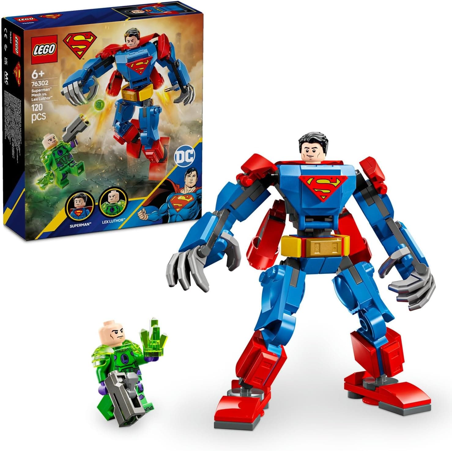 LEGO DC Superman Robotu, Lex Luthor’a Karşı 76302-6 Yaş ve Üzeri Süper Kahraman Sevenler için Yaratıcı Oyuncak Yapım Seti, Doğum Günü Hediyesi (120 Parça)