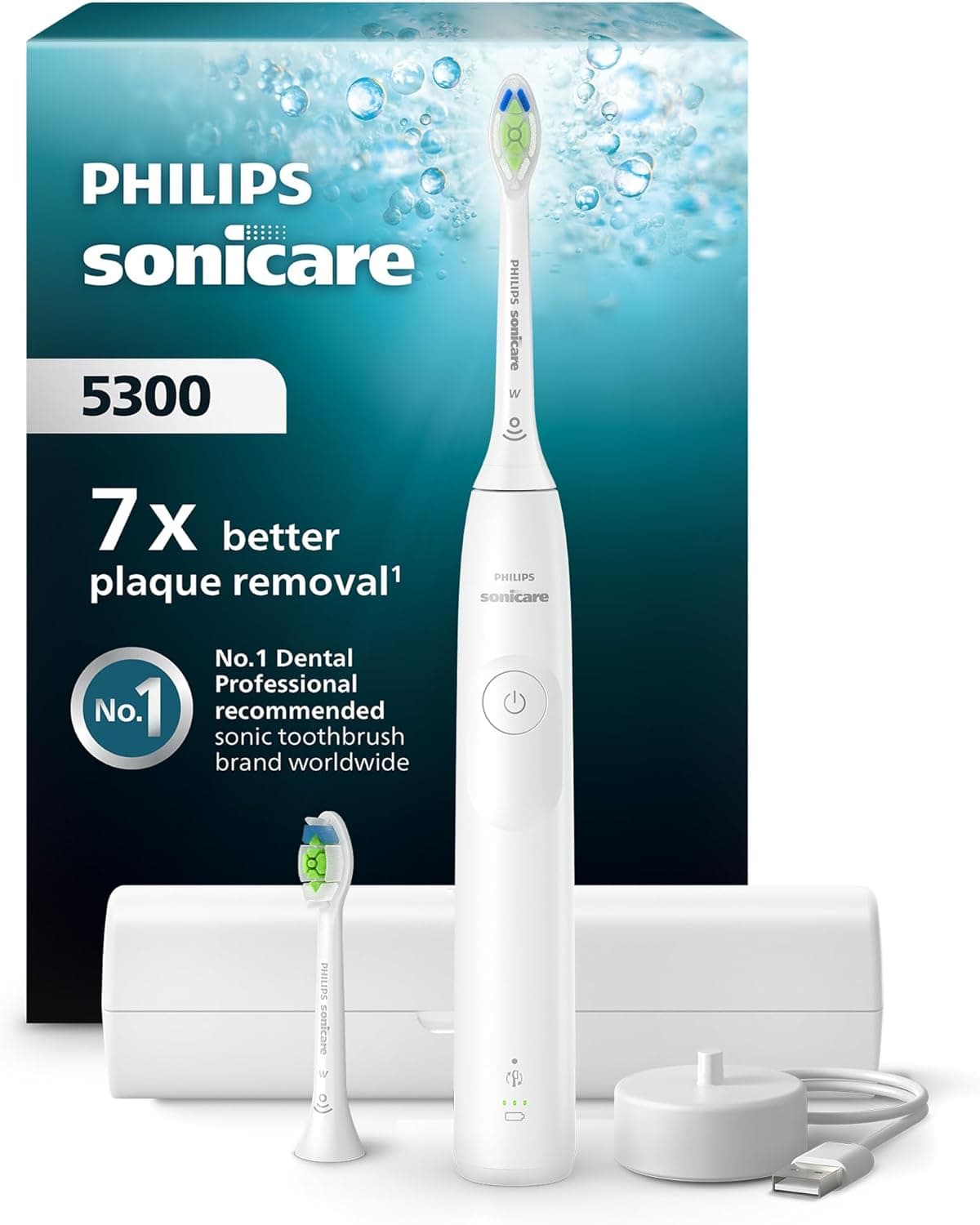 Philips Sonicare 5300 Şarjlı Diş Fırçası, 21 Gün Şarj, 7 Kat Plak Temizliği, Basınç Sensörü, 2 Mod, Seyahat Kabı, 2 Başl