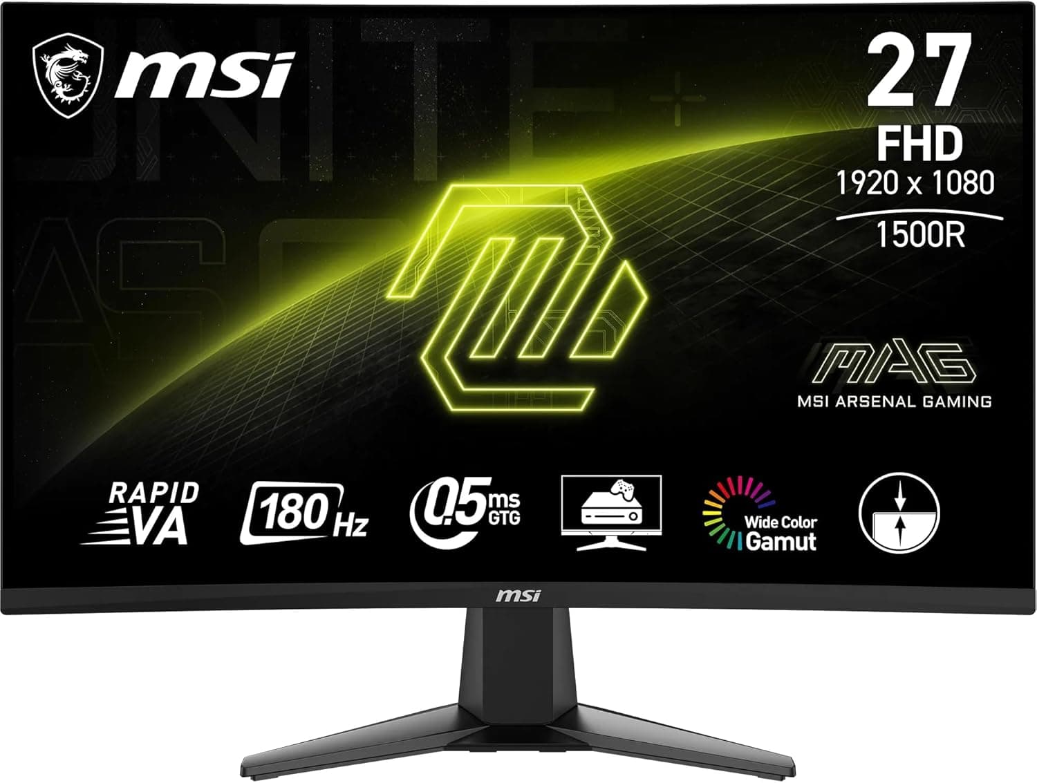 MSI 27" MAG 27C6F Gaming Monitör, FHD, 16:9 Curve 1500R, Rapid VA 180Hz 1ms, Adaptive-Sync