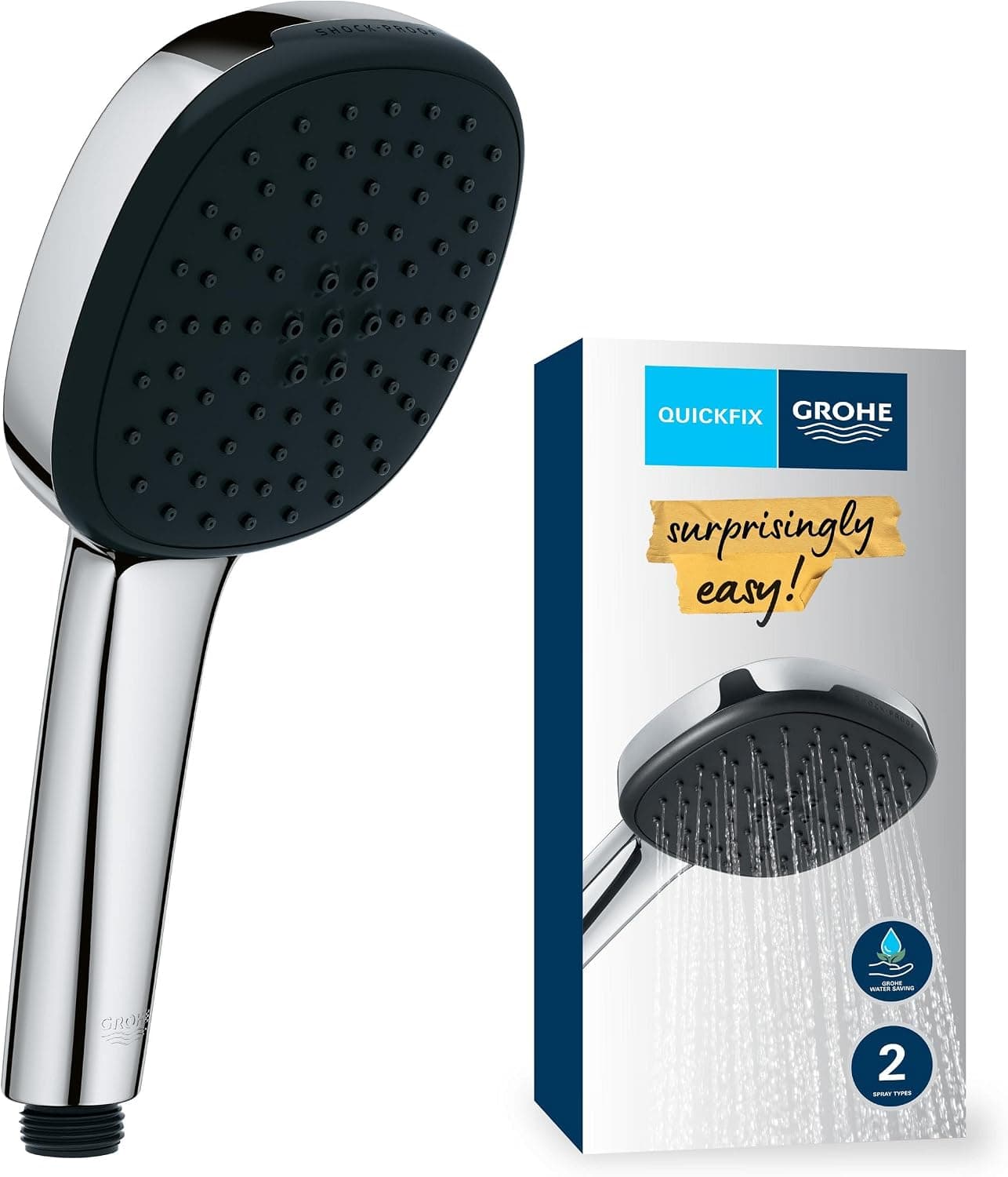 GROHE Vitalio Comfort 110 El Duşu, 2 Akışlı (Yağmur & Jet), SmartSwitch, 110mm Kare Duş Başlığı, Düşmeye Dayanıklı Silikon Halka, Kireç Önleyici Sistem, Krom, 26397001