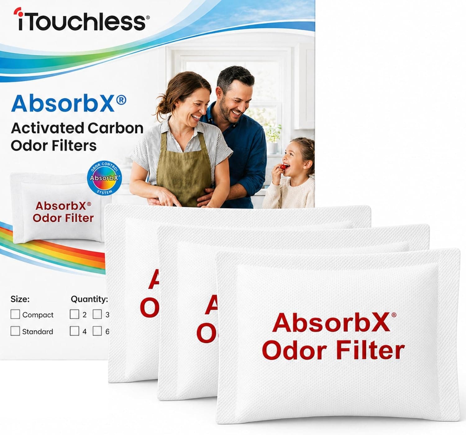 SensorCan 3lü Paket AbsorbX Koku Gidericiler Emer, Doğal Aktif Karbon, Biyobozunur, Koku Bölmeli 13 Gal Çöp Kovası ile kullanım için, Filtre, 3 Adet