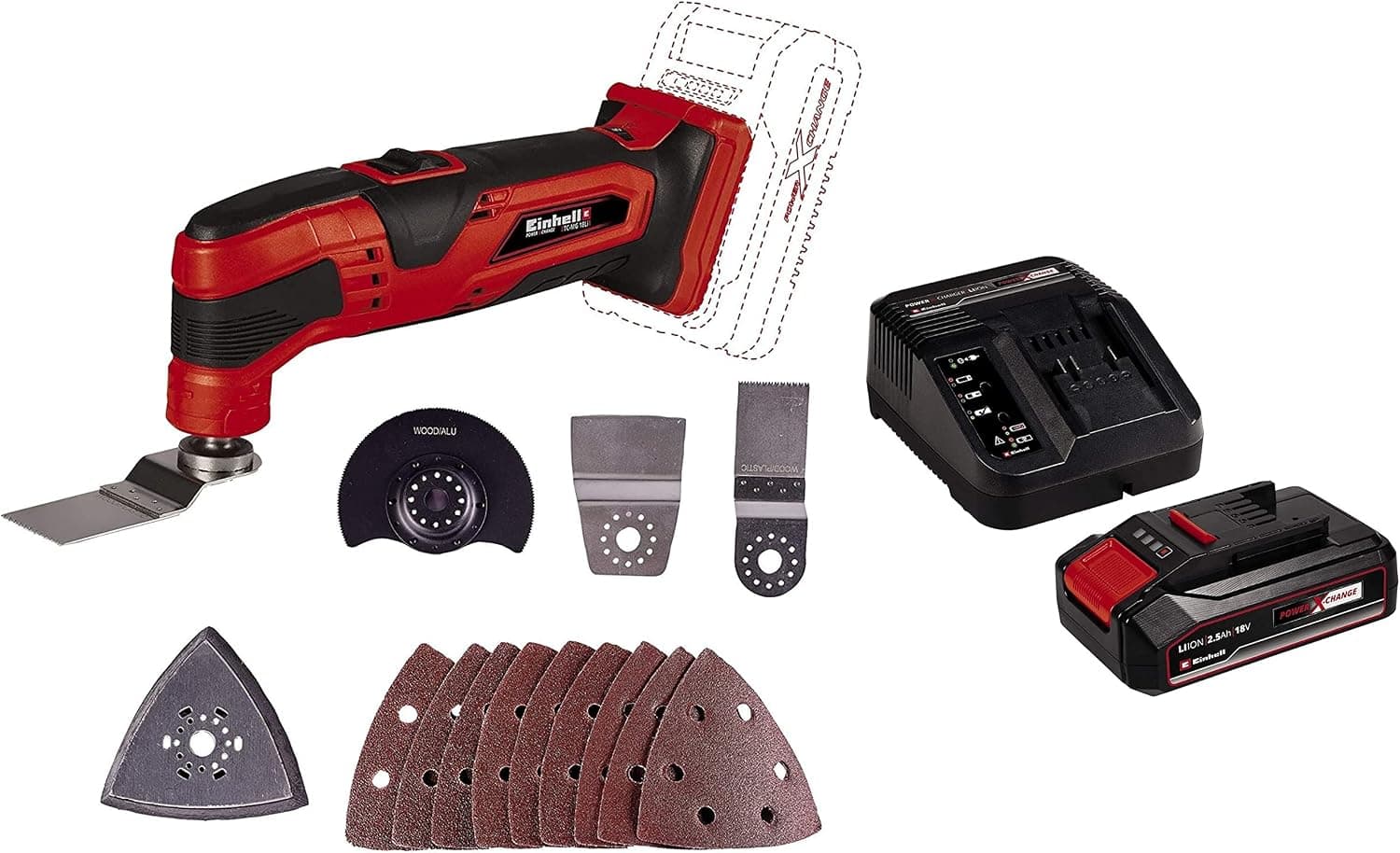 Einhell TC-MG 18 Li - Solo, Akülü Raspalama Makinesi ve Einhell 18V 2,5 Ah PXC Starter Kit (Başlangıç Seti)
