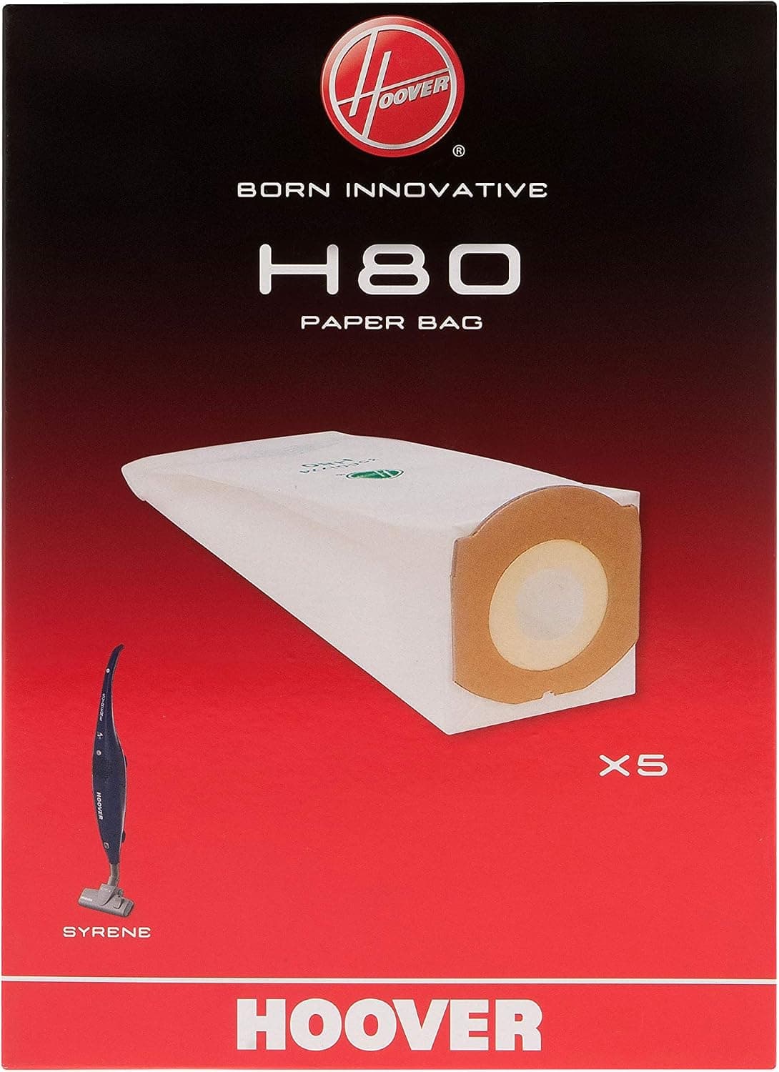 Hoover H80 Elektrikli Süpürge Torbaları, Orijinal, Kağıt, Koku Önleyici, Ekstra Kapasiteli, Syrene Elektrikli Süpürgelerle Uyumlu, 5 Adet