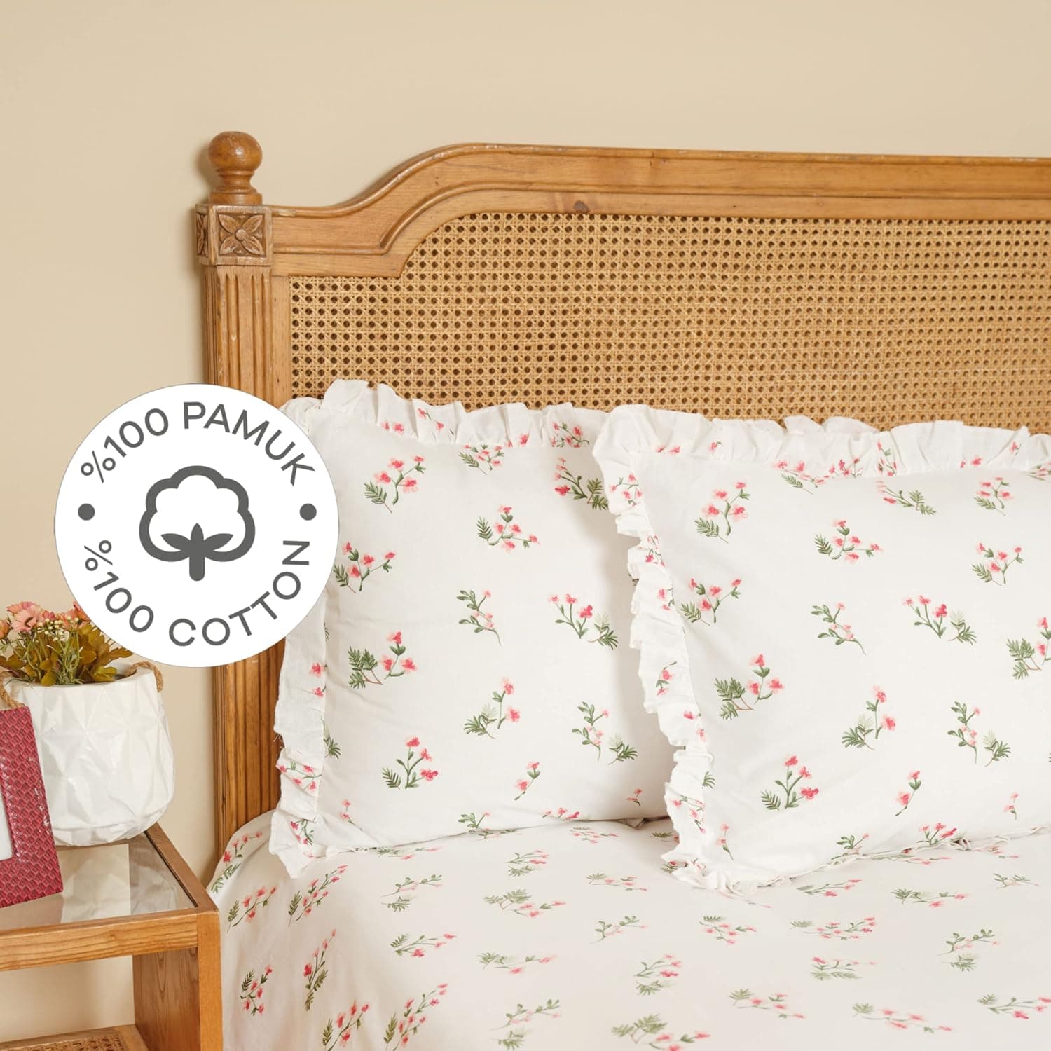 Karaca Home Silvie Kırmızı %100 Pamuk Fırfırlı Çift Kişilik Çarşaf Takımı
