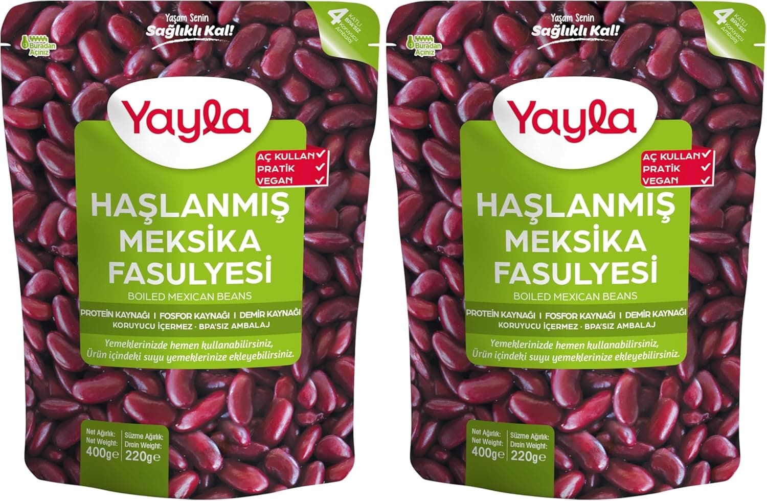 yayla Haşlanmış Meksika Fasulyesi, 400 g Tekli Paket 2li paket