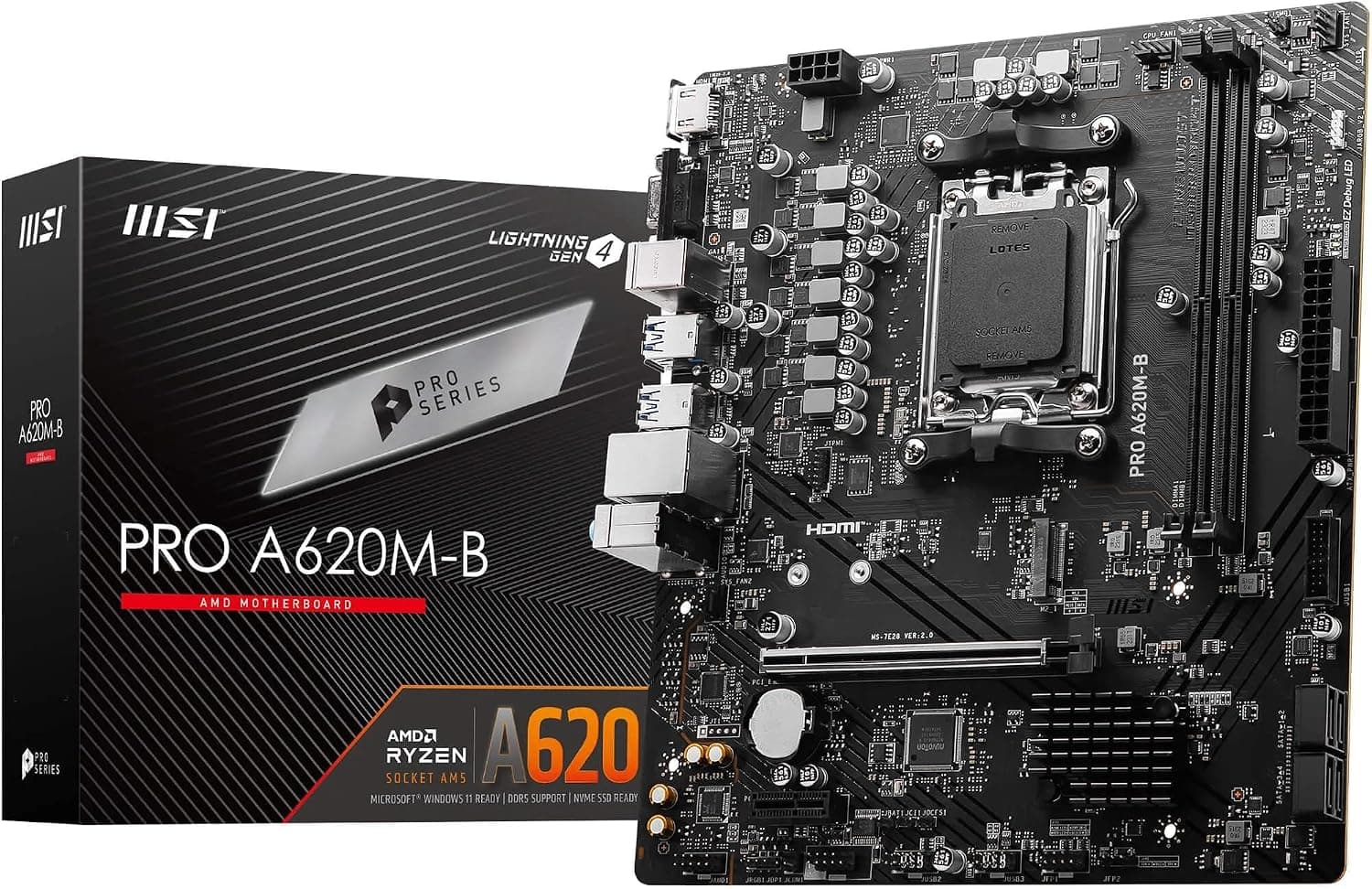 MSI PRO A620M-B AM5 DDR5 6800MHZ(OC) HDMI VGA M.2 USB3.2 JARGB_V2 mATX