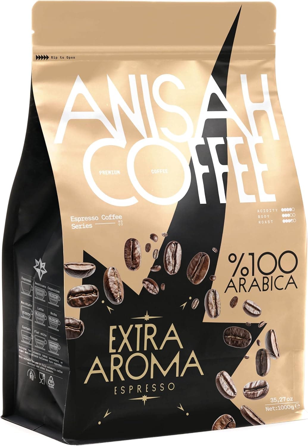 Anisah Coffee Extra Aroma Espresso Çekirdek Kahve, 1000Gr